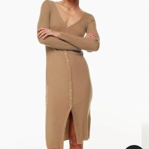 ARITZIA (COMMUNITY) TAUPE AVALON BUTTON-DOWN RIBBED DRESS
